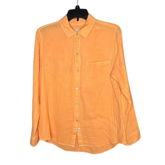 Rails Ellis Orange Papaya Button Down Cotton Gauze Long Sleeve Shirt Size Small - Picture 1 of 12